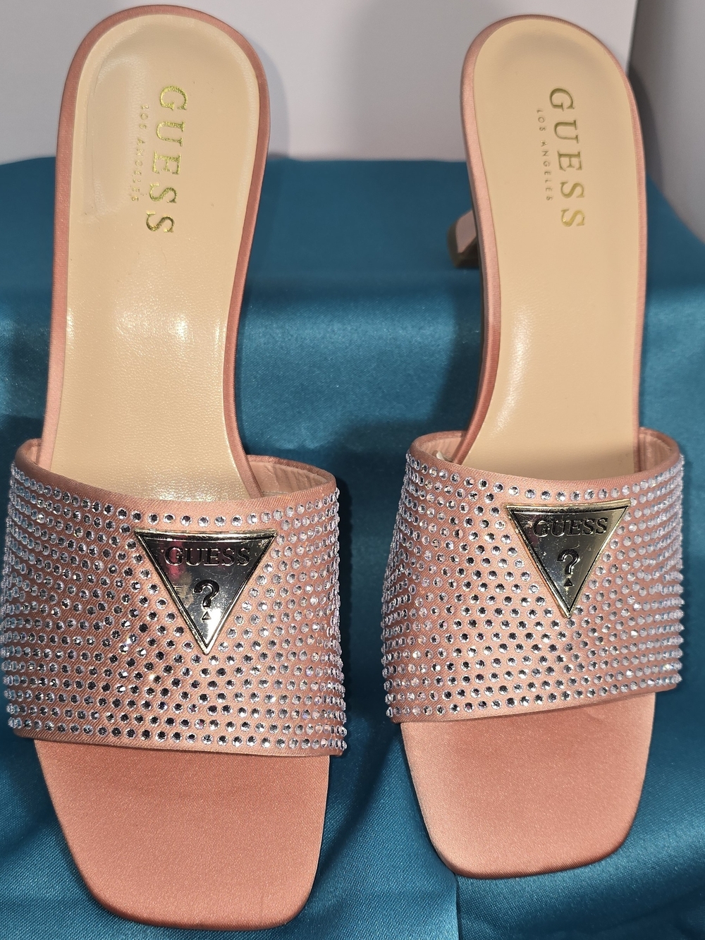 GUESS Women's Pink Crystal Slide Sandals